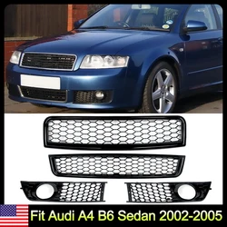 Honeycomb For Audi A4 B6 Sedan 2002-2005 Front Upper Lower Grille Fog Lamp Grill