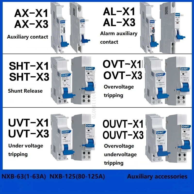 CHINT NXB-63 NXB-125 Under Vottage Release OVT-X1 AX-X1 AL-X1 Alarm Auxiliary Contact SHT-X1 SHT-X3 Shunt Release Accessories