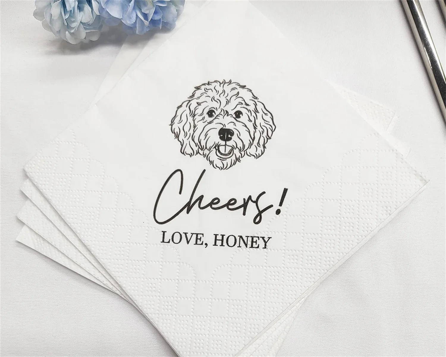 Custom Illustrated Dog Wedding Napkins, Personalized Pet Cocktail Napkins, Pet Wedding Napkins, Dog Cocktail Napkins, Cat Cockta