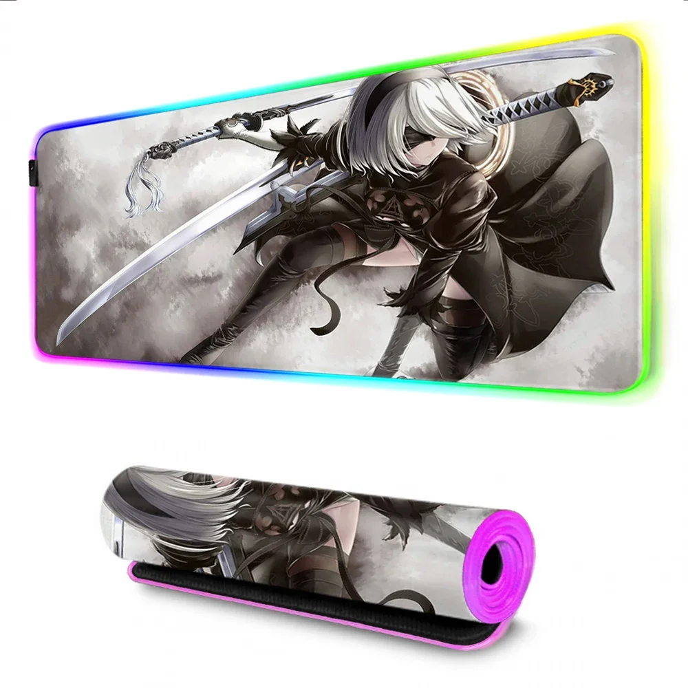 RGB NieR Automata XXL Mousepad Large Kawaii Computer Gaming Accessiores Mouse Pad 60X30 Mause Pad LED Backlit Mat Mausepad 25X35