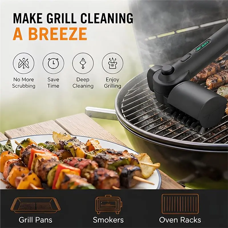 A76I-Motorized Grill Brush For Barbecue Grates, Cordless Rechargeable BBQ Scrubber With Two Roller Heads