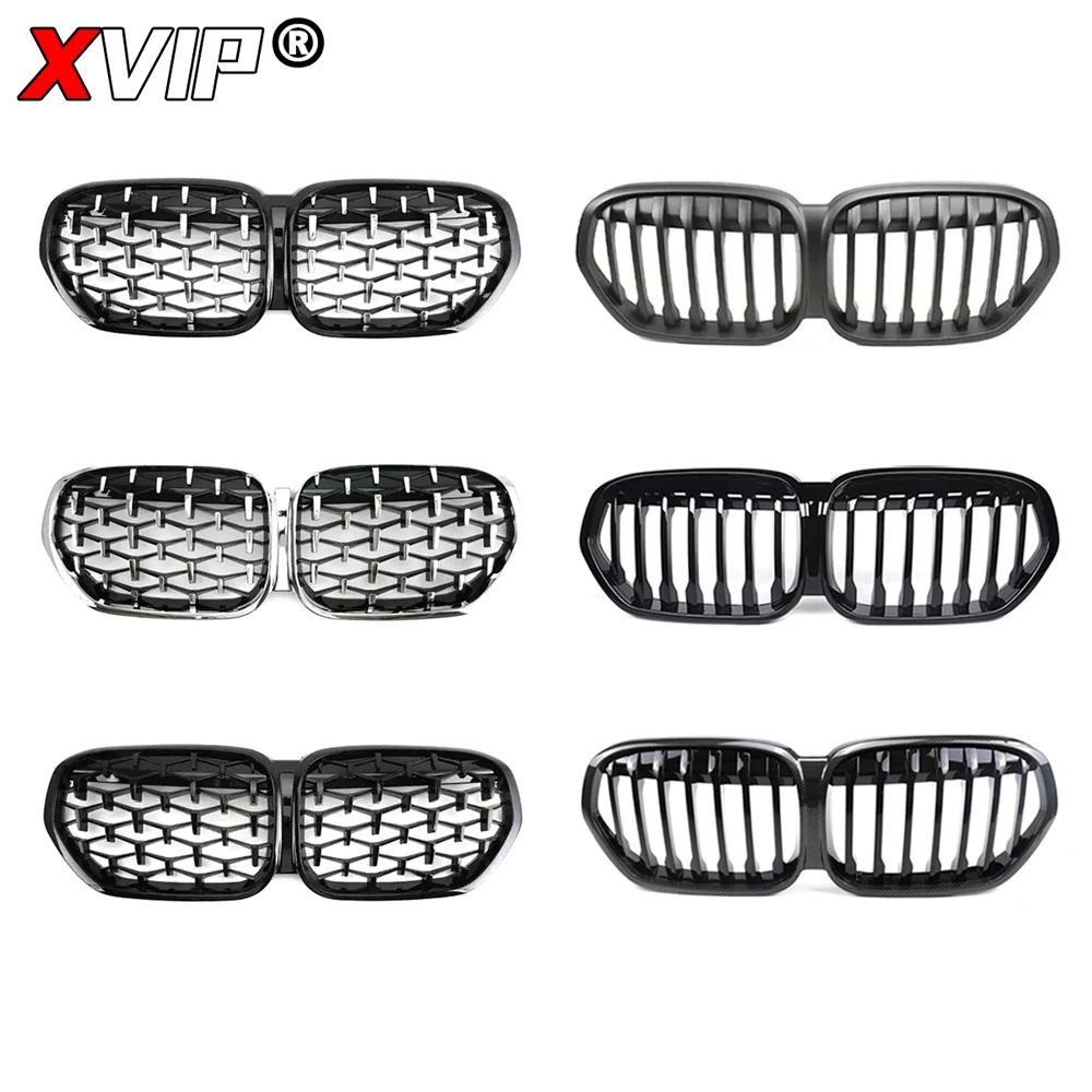 XVIP Chrome Diamonds Style Upper Grilles For BMW X1 F48 LCI 2020-2022 Carbon Fiber Look Single Line Style Front Bumper Grilles