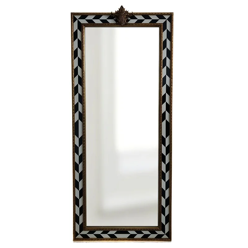 French retro solid wood wall-mounted backlight mirror American light luxury bathroom bathroom dressing mirror decorative