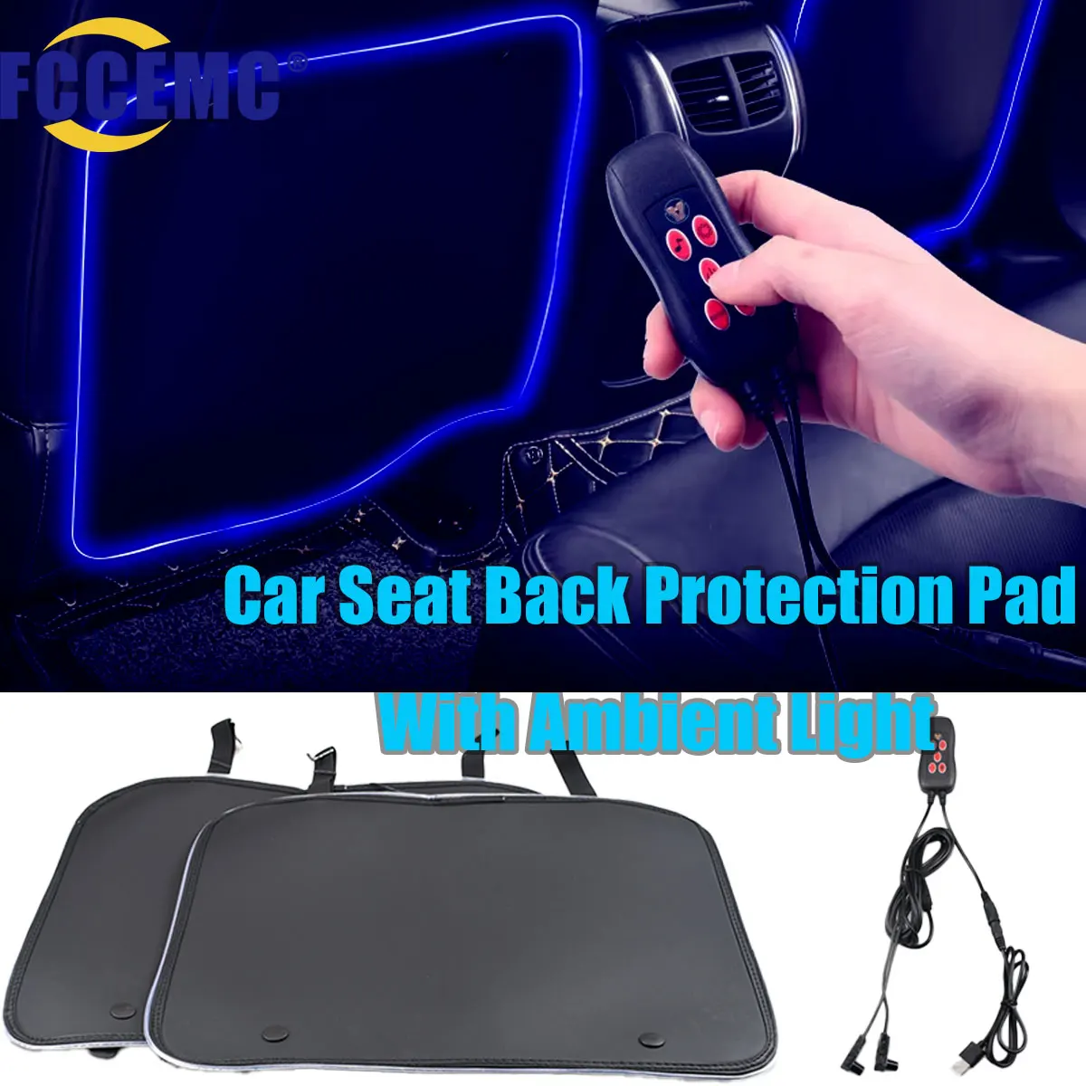 

Leather Car Anti Kick Seat Back Cover Protector With Fiber Optic Ambient Light USB Interior Ambient Light Auto Accessories