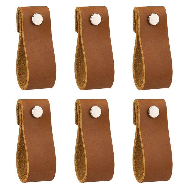 

Leather Drawer Pulls - 6PCS Leather Dresser Knobs,Handmade Pure Leather Handles for Cabinet,Doors and Drawers (Brown)