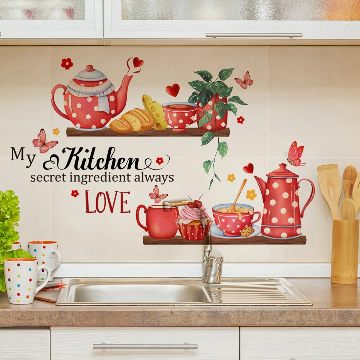 New creative Kitchen dessert teapot wall stickers Kitchen decoration wall decorative beautification stickers sell well