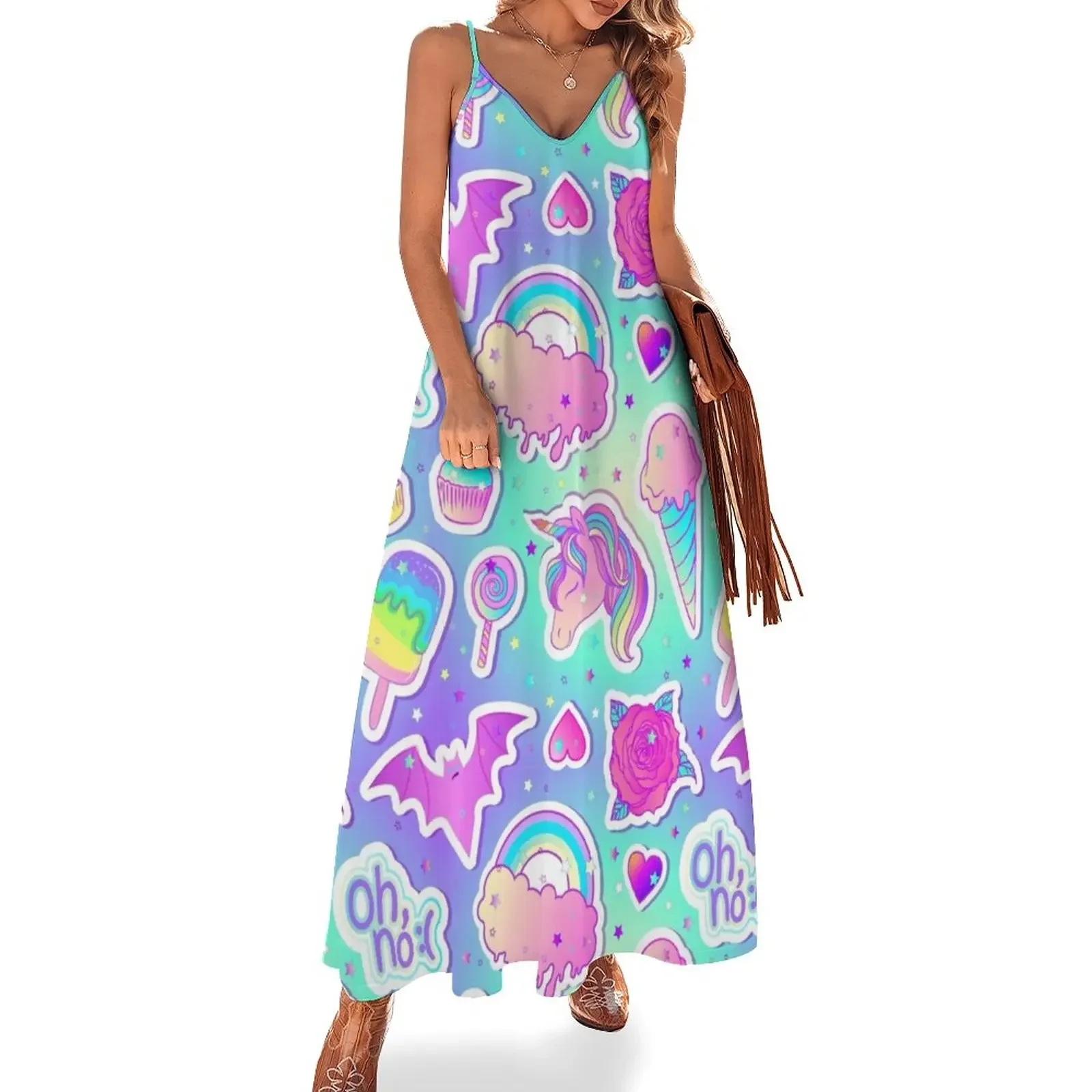 

Rainbow Stickers Sleeveless Dress elegant dresses plus sizes party dresses woman Woman clothing Dress woman Dress