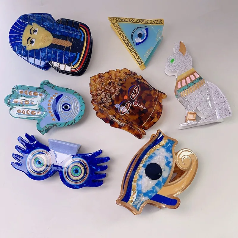 Luxury Creative Egyptian Pharaoh Acetate Shark Hair Claw, Abstract Eye Updo Hair Clip, Stylish Personalized Accessory Cute Gift