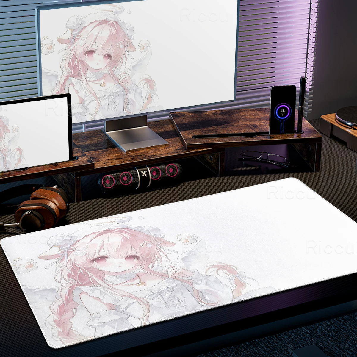 Anime Cute Angel Girls Mouse Pad Laptop Gaming Extended Desk Mat PC Kawaii Gamer Cabinet Mousepad XXL Keyboard Rug Pink Carpet