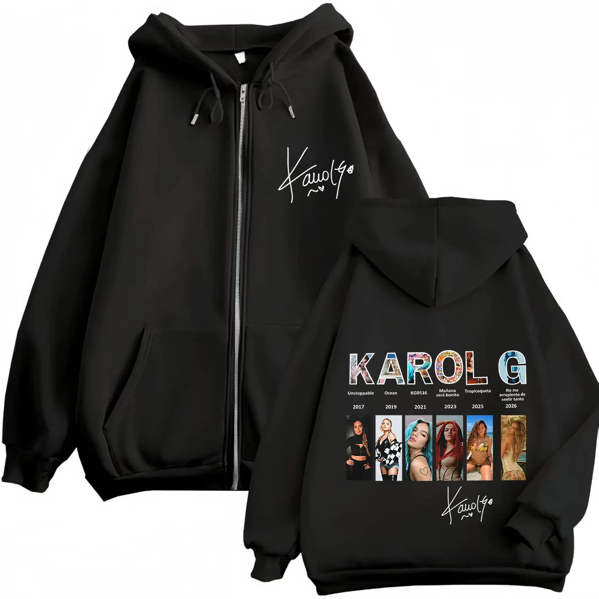 Karol G Cover Album Tour 2026 Print Zipper Hoodie Men Women Fashion Sweatshirts Long Sleeves Loose Hip-hop Zip Up Jacket Coats