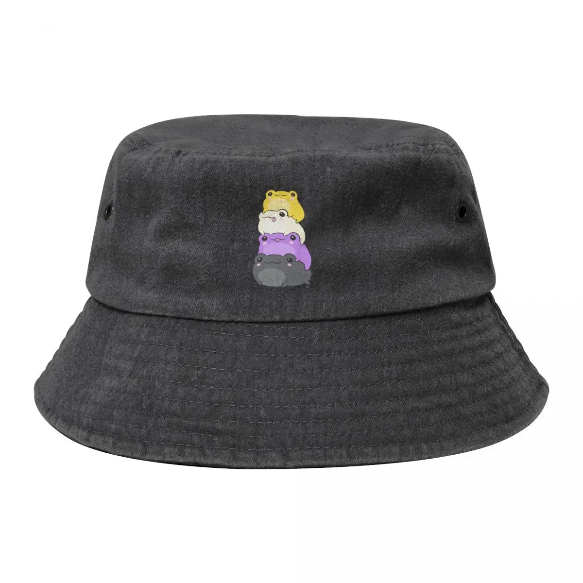 

Cute Nonbinary Pride Frog Pile: A Kawaii Aesthetic in Subtle Enby NB Flag Colors Bucket Hat Anime Men's Caps Women's