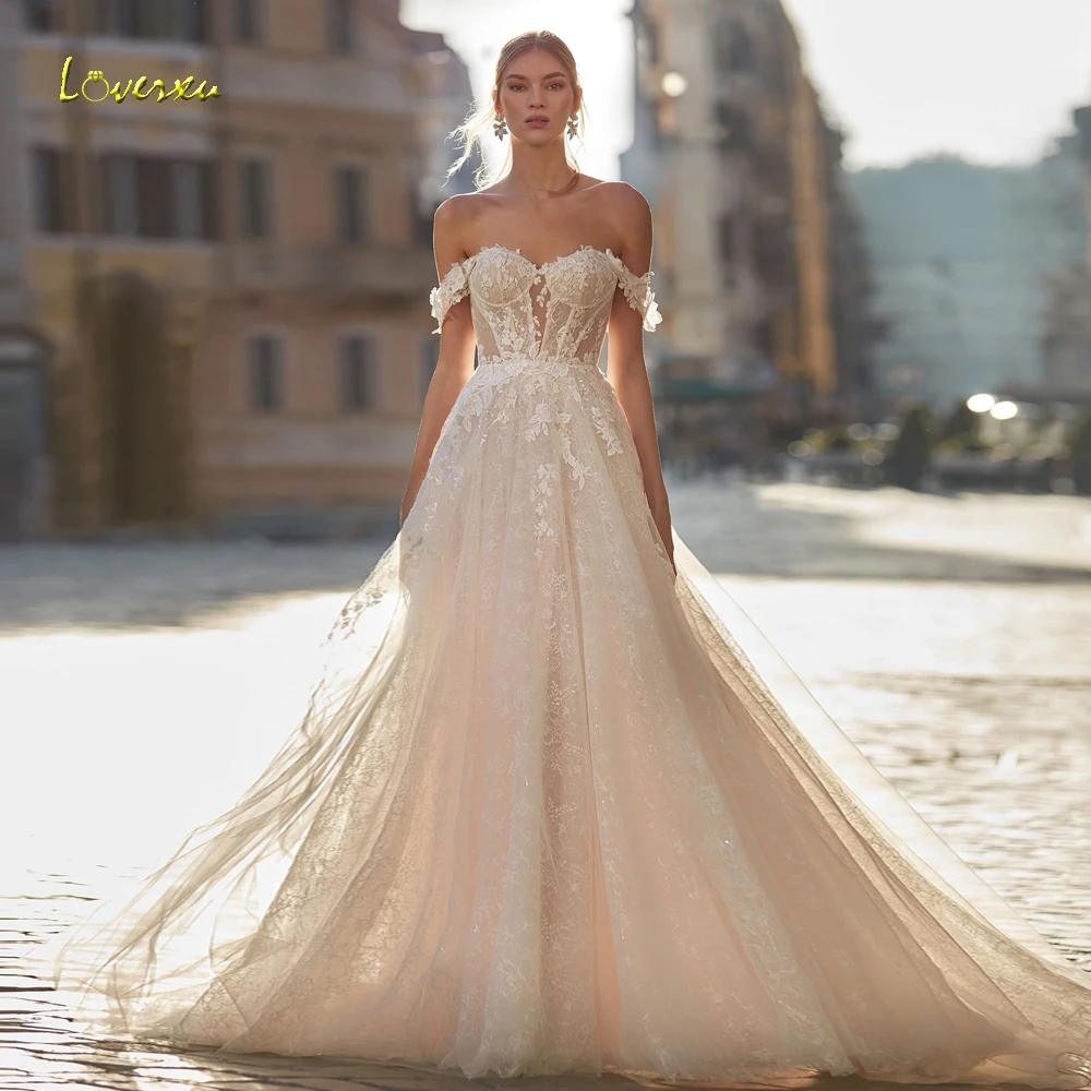 

Loverxu A-Line Illusion Wedding Dresses 2024 Sweetheart Off The Shoulder Vestido De Novia Lace Appliques Backless Robe De Mariee