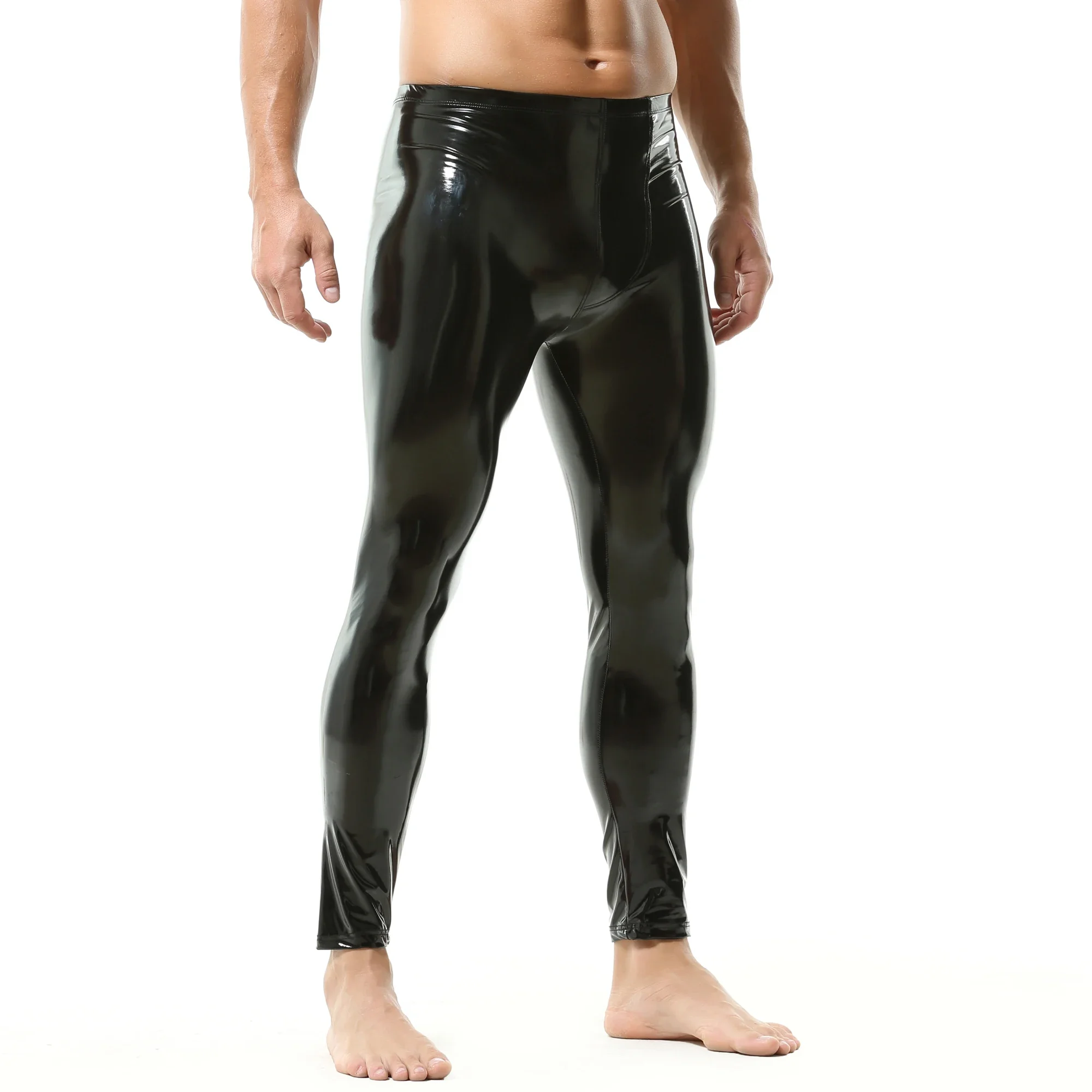 Nieuwe heren PVC lakleer leggings clubwear zwart/rood slim fit nachtclub danskostuum feestbroek motorrijden broek