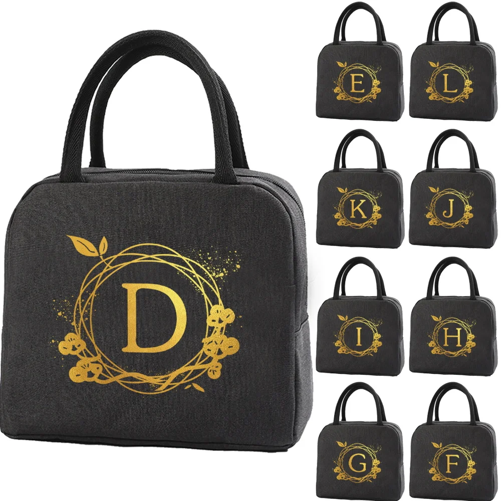 Thermal Insulated dinner Lunch Bag child lunchbox Handbag Food Picnic for Work Cooler Storage Bags Wreath Letter Initials Series