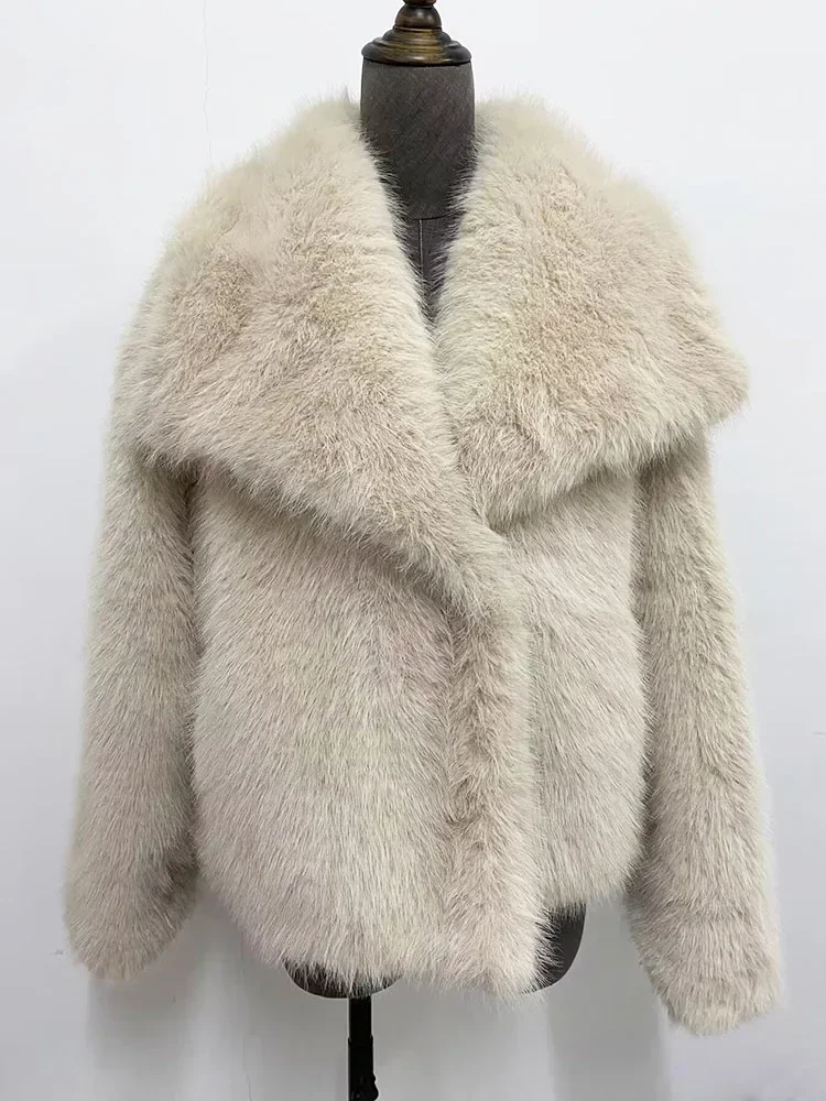 Manteau en fausse fourrure moelleux à col rabattu pour femmes, veste vintage en fausse fourrure, vêtements d'hiver pour femmes, combinaison de mode, 2024