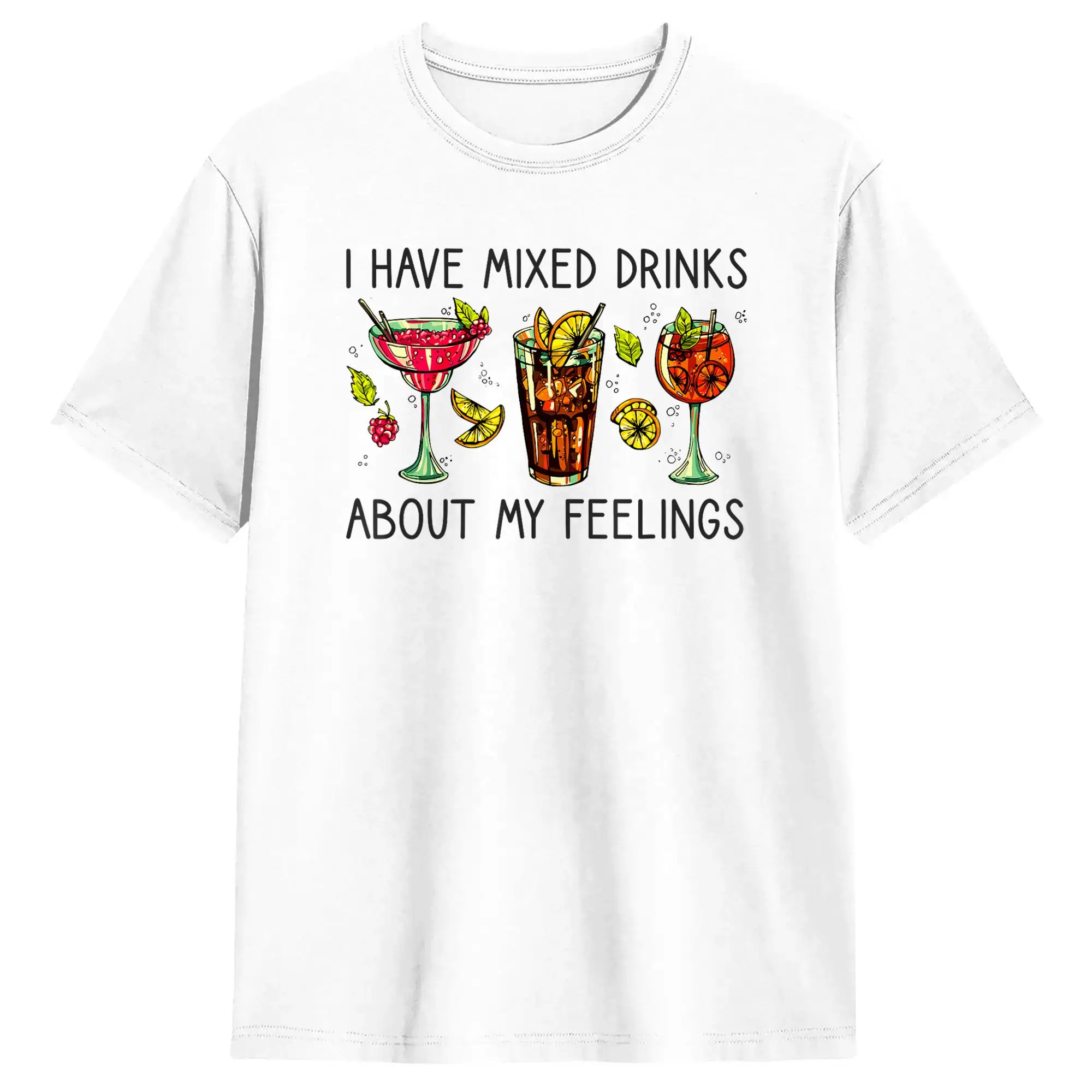 I Have Mixed Drinks About My Feelings Funny Drinking T Shirt Summer  Harajuku T Shirts Male Cotton O-Neck Plus Size 5XL Clothes