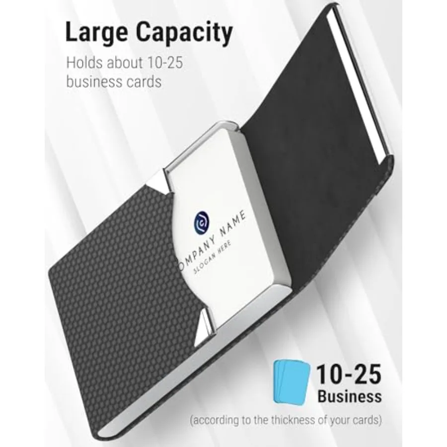 Business Card Holder, PU Leather Business Card Case, Stainless Steel Interior, Magnetic Closure, RFID Blocking, Holds 15 25 Sta