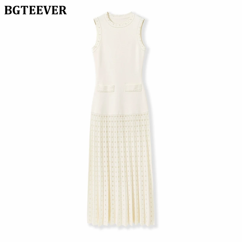 BGTEEVER Sommer Elegantes ärmelloses Damen-Höhlenkleid, stilvolles Paket, Hüftstrickkleid für Damen