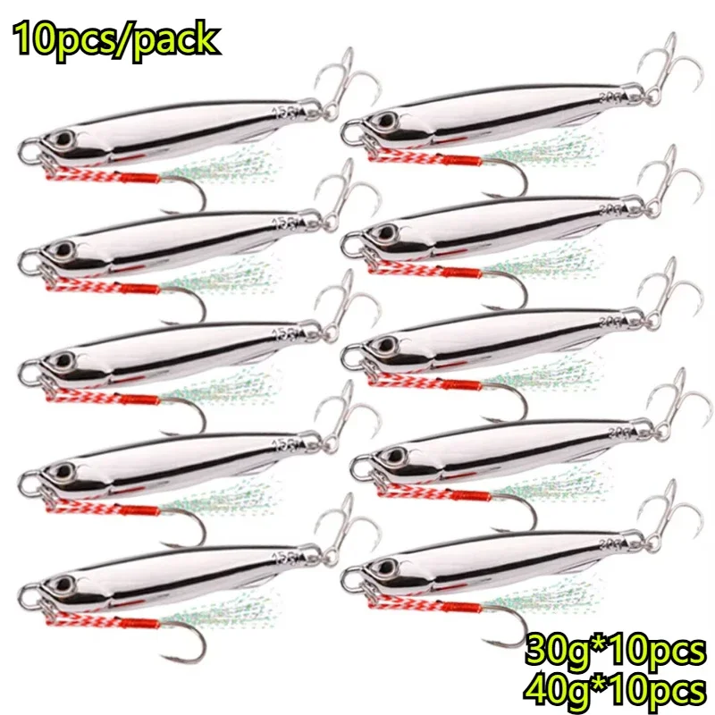 

10pcs/set Fishing Metal Jig Lures 30g 40g Plating Silvery Metal Jig Lure Sea Fishing Bait Fishing Lure Saltwater Bass Tackle