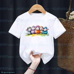 Kawaii Girls T-shirt Cute Sheep Animal Print Tshirt Kids Summer Toddler Baby Tshirt Fashion Boys and Girls Unisex Clothing