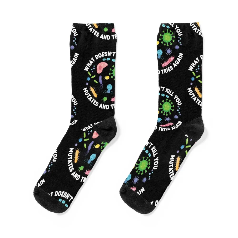 What Doesn't Kill You Mutates And Tries Again - Funny Microbiology Socks aesthetic snow designer Men's Socks Women's