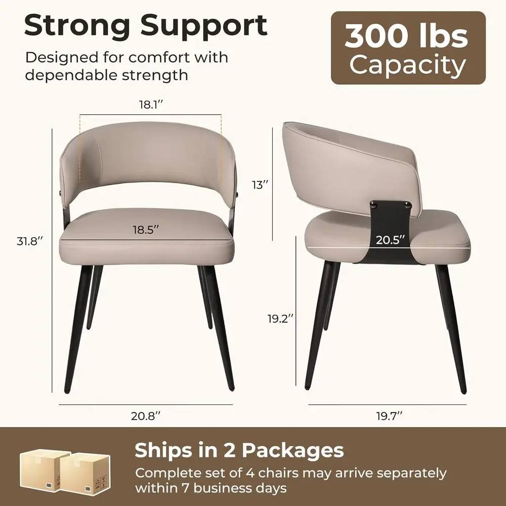 Set of 4 Curved Back Upholstered Leatherette Dining Chairs, Easy Assembly & Cleaning, Ideal for Kitchen, Dining Room, Cafe, Warm