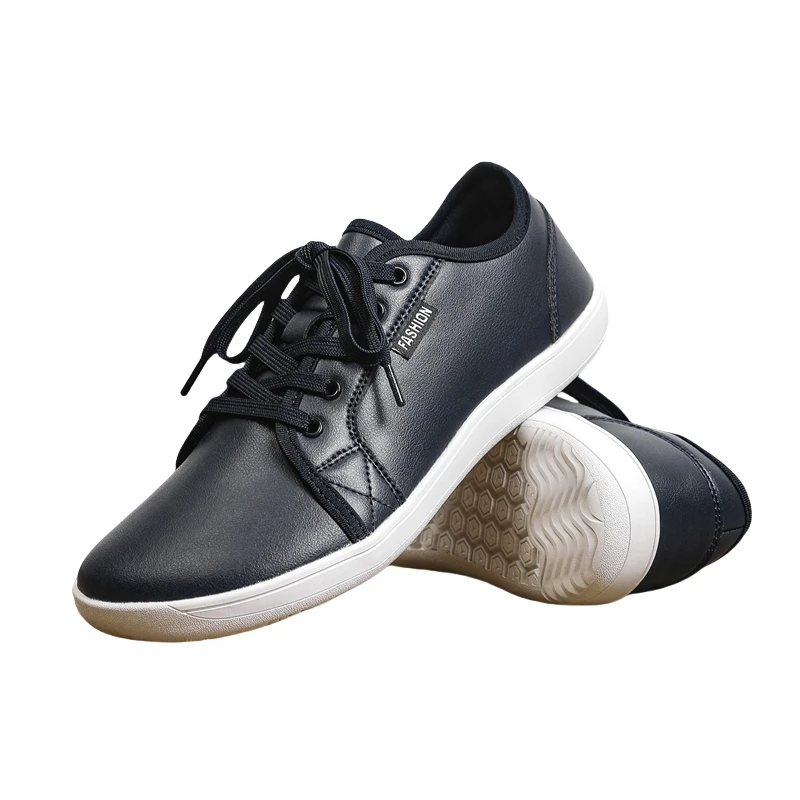 

Wide Toe Barefoot Shoes for Unisex Men Minimalist Artificial Leather Sneakers Lightweight Adjustable Slip On Walking Shoes