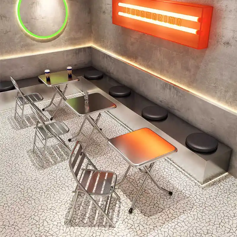 

Stainless steel dining table and chairs barbecue shop food stall table and chair combination Internet celebrity industrial style