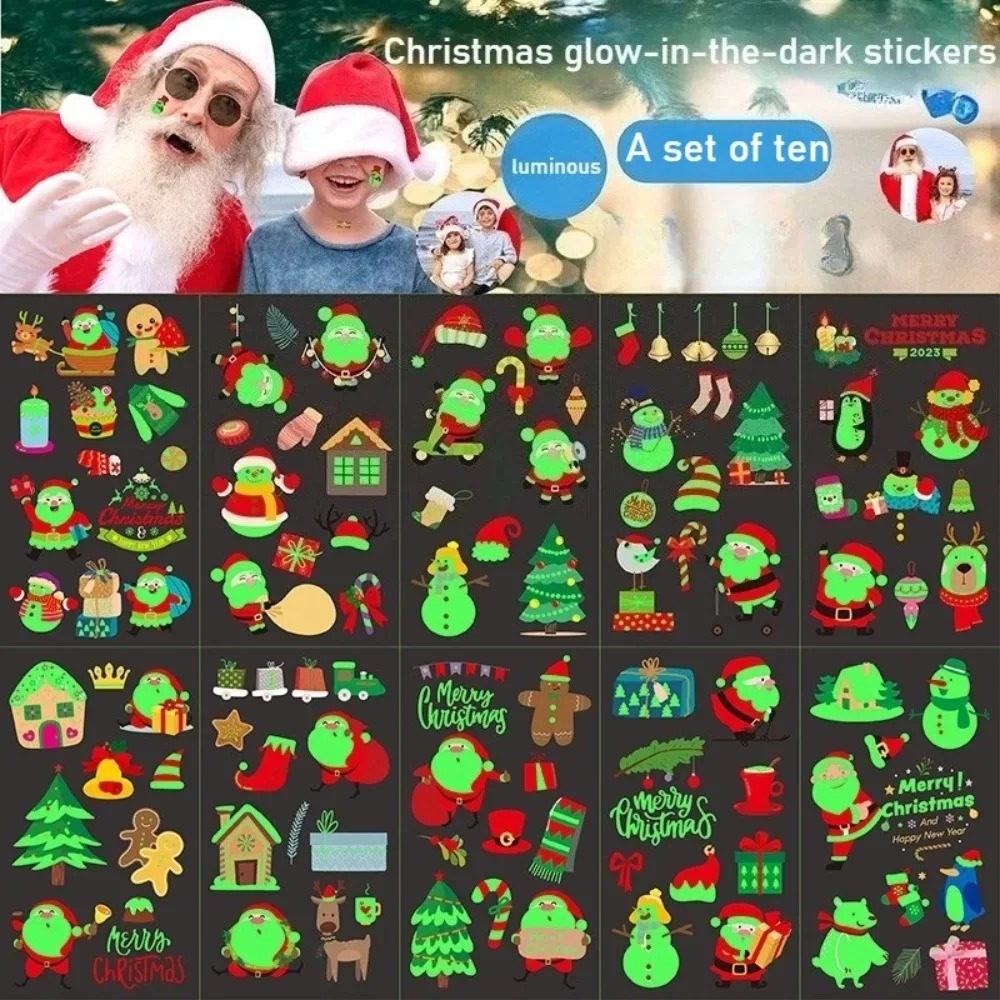 

2 sets of 20 Christmas glow-in-the-dark tattoo stickers cartoon Santa Claus party decorations for kids teacher stickers