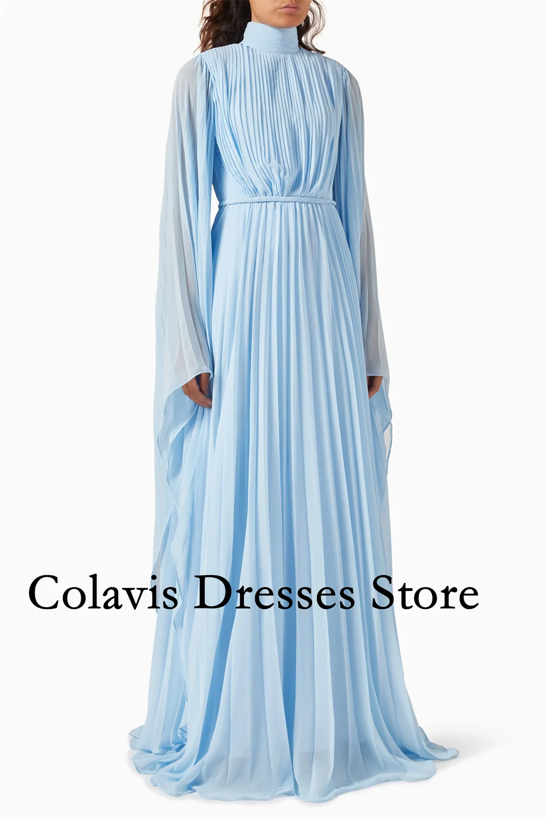 

2025, небесно-голубое плиссированное шифоновое платье с расклешенными рукавами, платья для выпускного вечера, вечернее платье, женские вечерние платья, вечернее платье