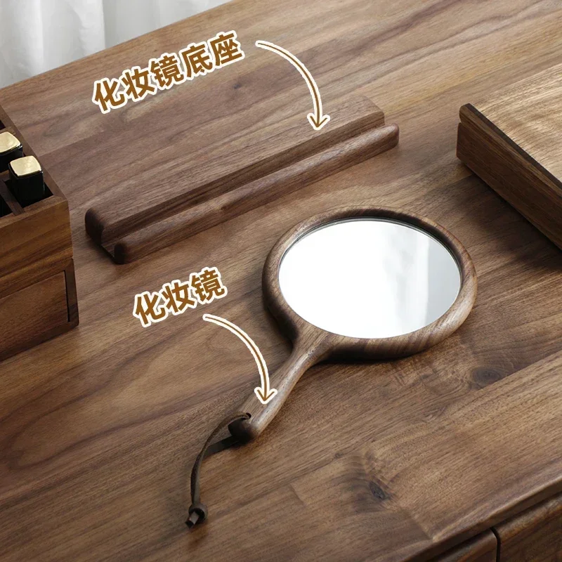 Solid Wood Hand-Held Cosmetic Mirror Portable Vanity Mirror Fashion Simple Hand-Held Princess Mirror Qixi Gift