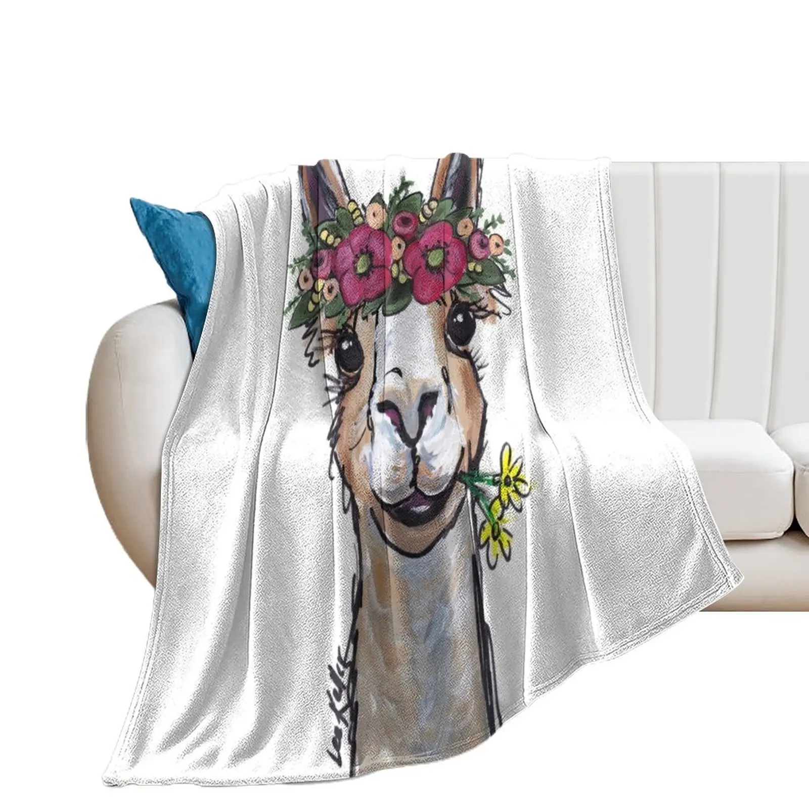 

Alpaca Art, Cute Alpaca Art with flower crown Throw Blanket Quilt Decorative Sofas Blankets