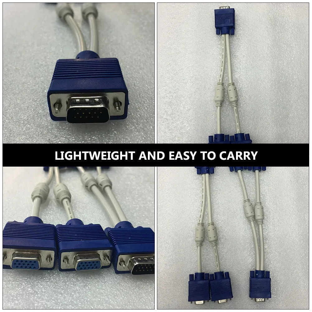 2pcs VGA Splitter Cable with Dual Magnetic Rings, Thickened ABS Jacket & Copper Wire for Stable Dual Monitor Setup