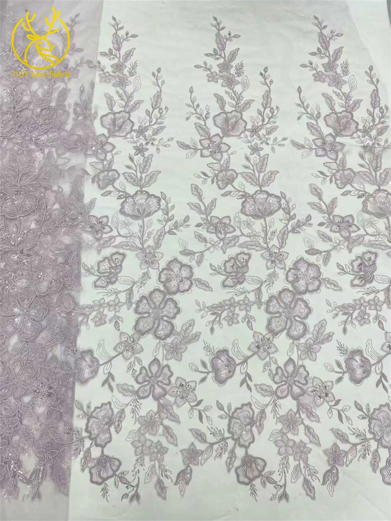 Damen Brautparty-Kleid Pailletten Tüll Bestickter Spitzenstoff 2026 Hochwertiger Nigerianischer Französischer Perlen-Spitzenstoff 5 Yards – Detail 19