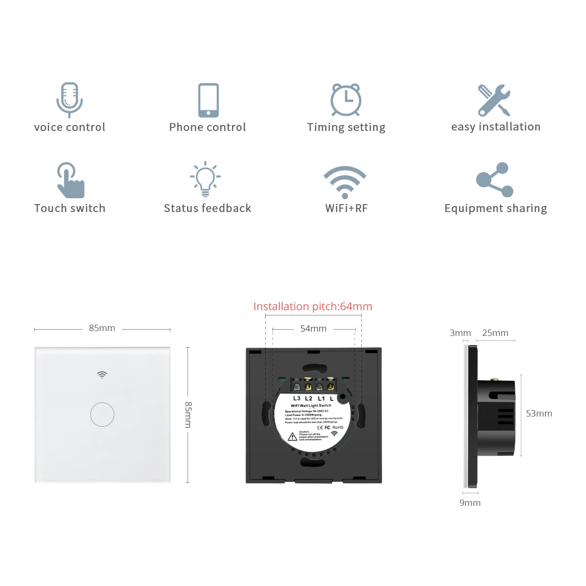 Smart switch WIFI Tuya Home Light switch Touch AC90V-260V Alexa Voice Control Google Home