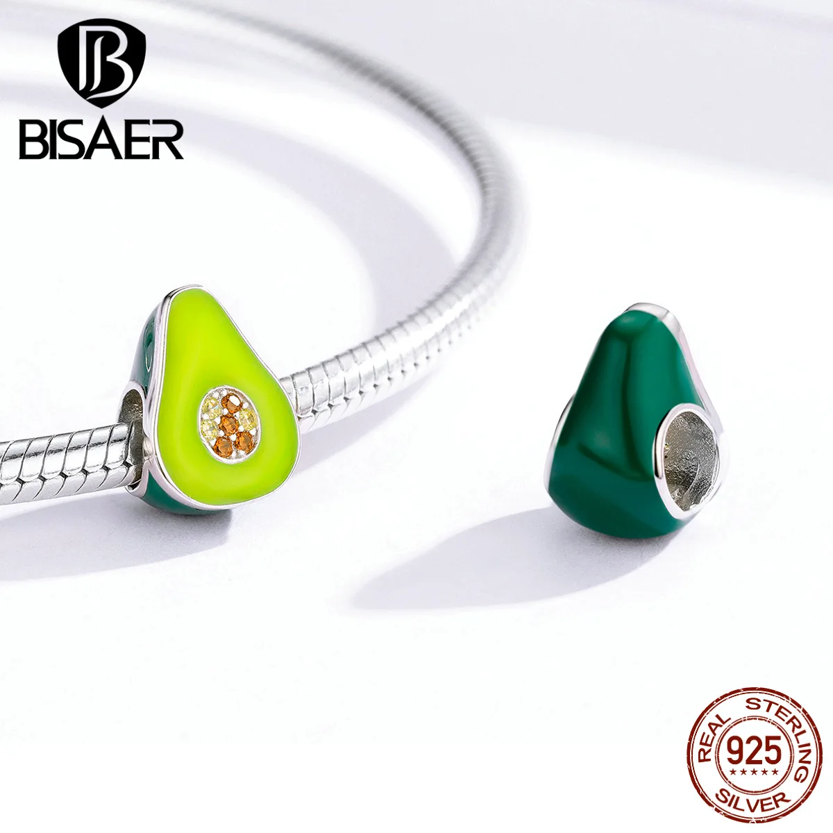 BISAER 925 Sterling Silver Charm Green Hopeful Color Garden Four Leaf Clover Animal Dragonfly Bead For Women Bracelets Jewelry