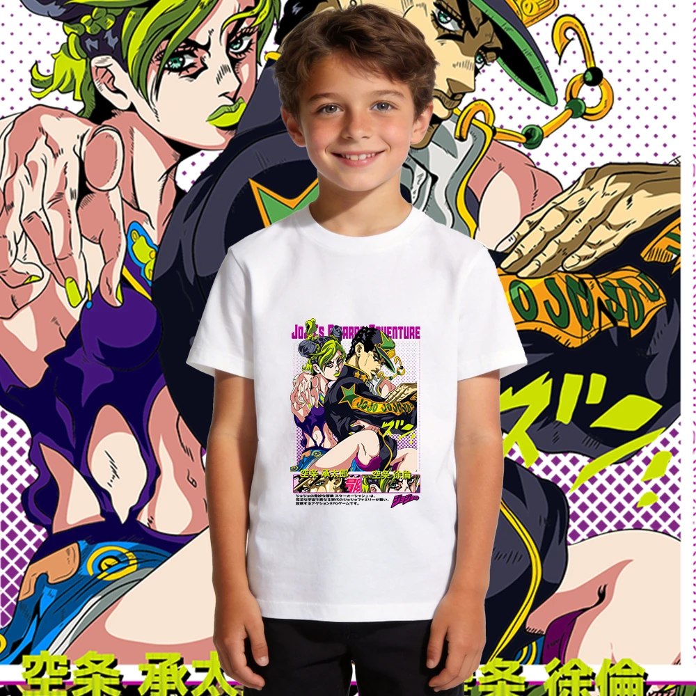 Jojo Stone Ocean Anime Print Cotton T Shirt Boys Girls Kids Casual Soft Breathable Daily Wear Top