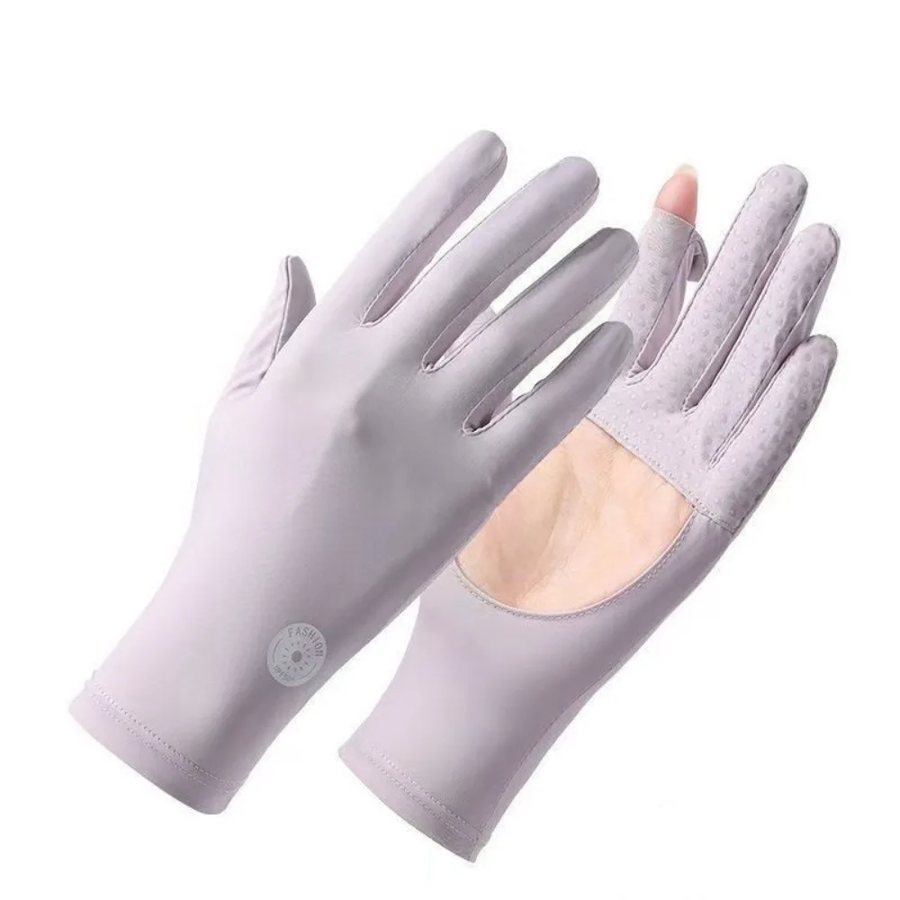

1 Pair Ice Silk Thin Sunscreen Gloves Elastic Exposed Finger Touch Screen Ice Silk Gloves Slip Resistant Anti-UV