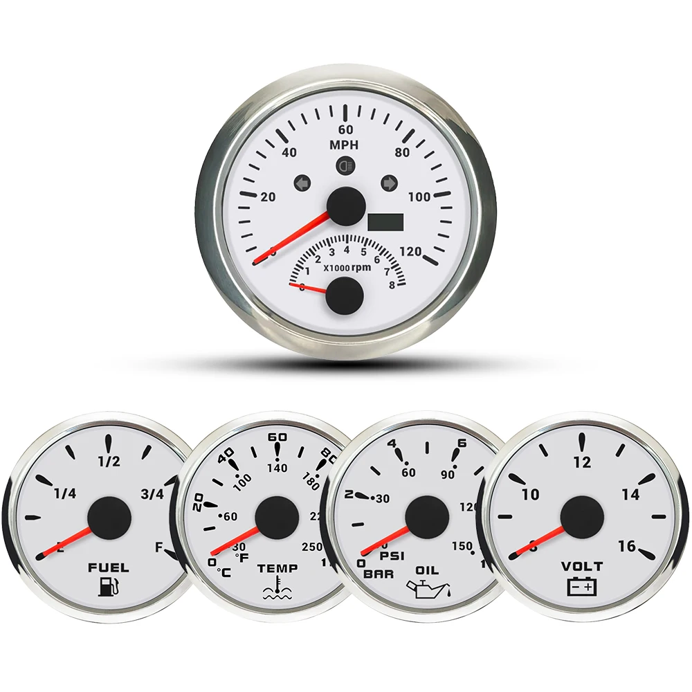 85mm GPS Speedometer 120M 200M with 0-8000RPM Tachometer with 52mm Water Temp Oil Pressure Fuel Level 12V Voltmeter for Car Boat