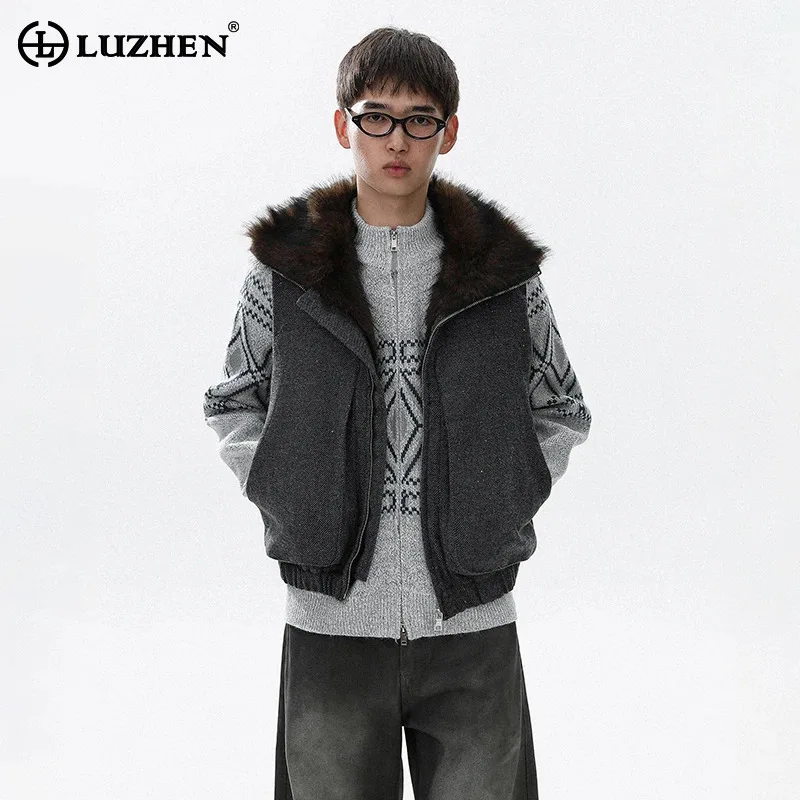 

LUZHEN 2025 зимний модный однотонный утепленный теплый жилет без рукавов с подкладкой, мужской модный жилет с меховой подкладкой JY5179