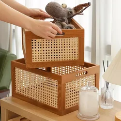 Scatola portaoggetti in legno massello retrò cestino in Rattan da tavolo snack per libri frutta cosmetici scatole Organizer cestino da cucina per bagno di casa