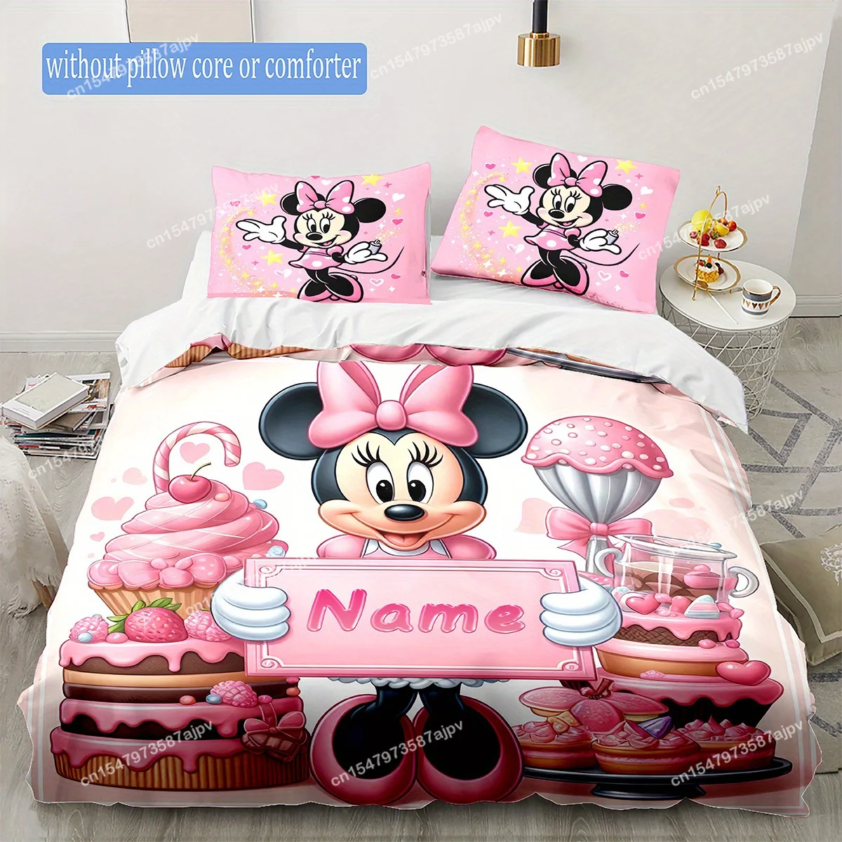 Personalized Duvet Custom Pink Minnie Bedding Set King Twin Double Child 3 Piece Mircofiber or Polyester Duvet Cover Set-YING