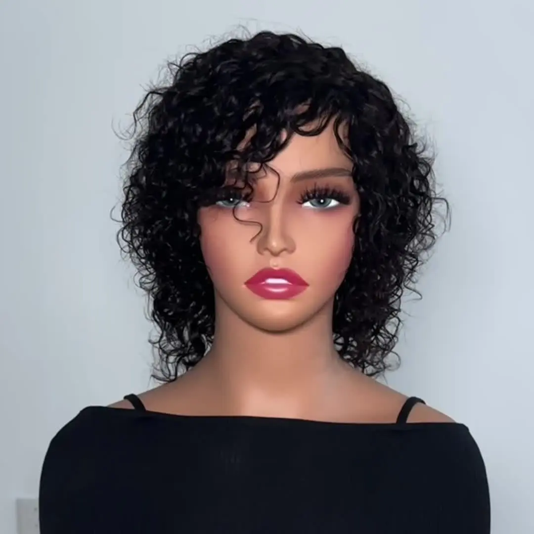 Chic Pixie Cut Lace Front Wig for Women 13x1 HD Transparent 180% Density Brazilian Human Hair Short Curly Black