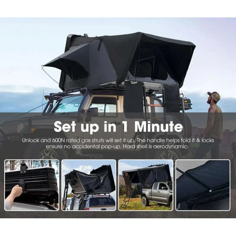 High Quality 4 Person Four-Season Double Layer Aluminum Clamshell Waterproof Canvas Rooftop Tent For Camping Car - view 5