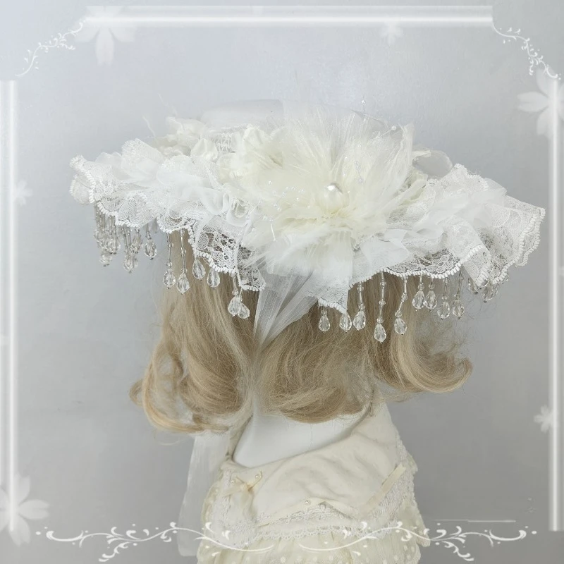 

Original French Top Hat Gorgeous Flower Wedding Vintage White Lace Lace Lolita Pendant Curtain Style