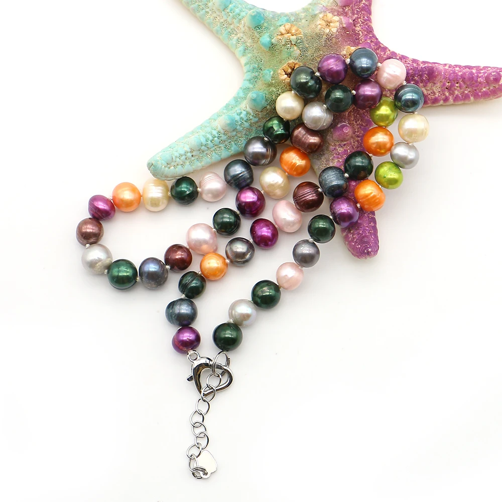 

41cm Dopamine Candy-colored Threaded Pearl Necklace with Exquisite Heart-shaped Clasp Design Sweet Daily Date Jewelry Accessory