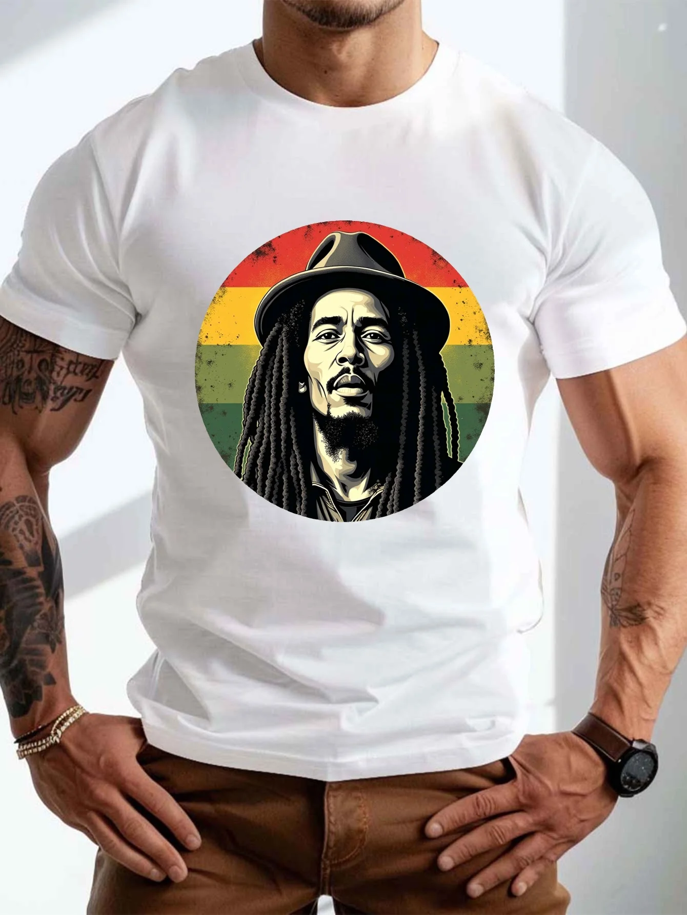 Mens Plus Size Vintage Dreadlock Graphic T-Shirt Black Short Sleeve Casual Summer Tee with Reggae Style Print 100% Polyester