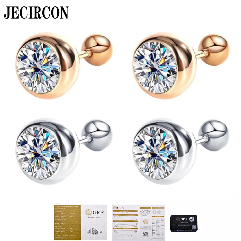 

JECIRCON Bubble Earrings for Women Simple Round Moissanite Screw Stud Earrings 925 Sterling Silver Rose Gold Silver Ear Jewelry