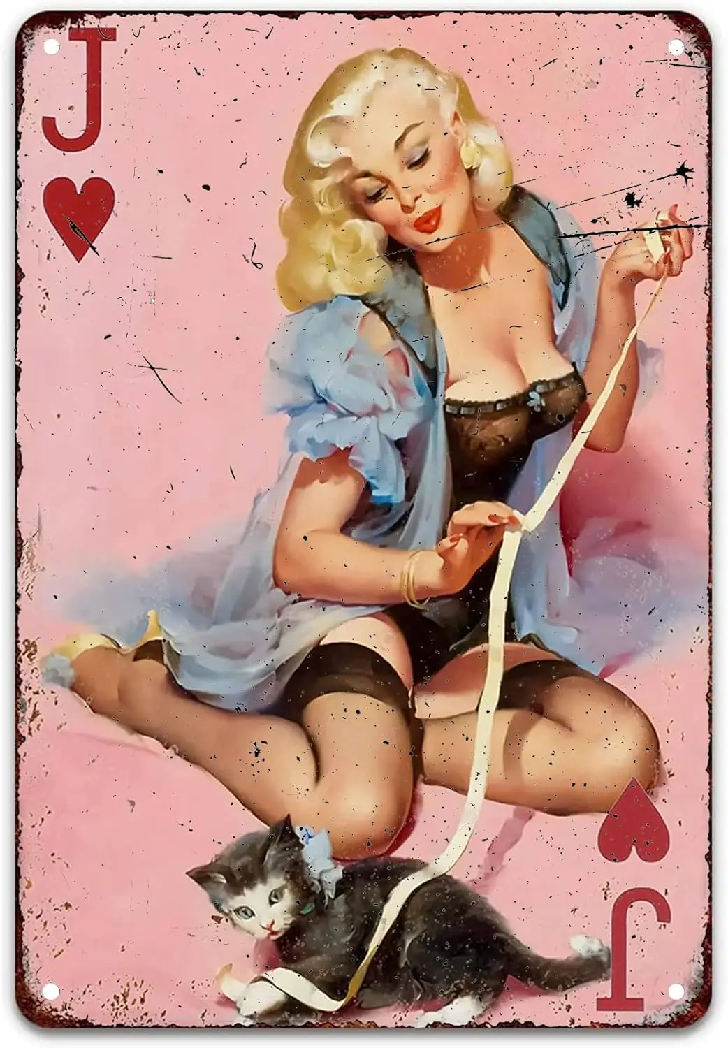 Vintage Style Metal Tin Signs 1950s Retro Pinup Girl Art Poker Girls & Cat Funny Bathroom Quotes Wall Decor Sexy Nude Women