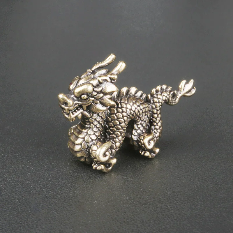 Brass dragon desktop ornaments Chinese zodiac dragon crafts antique wenwan tea pet decorations old